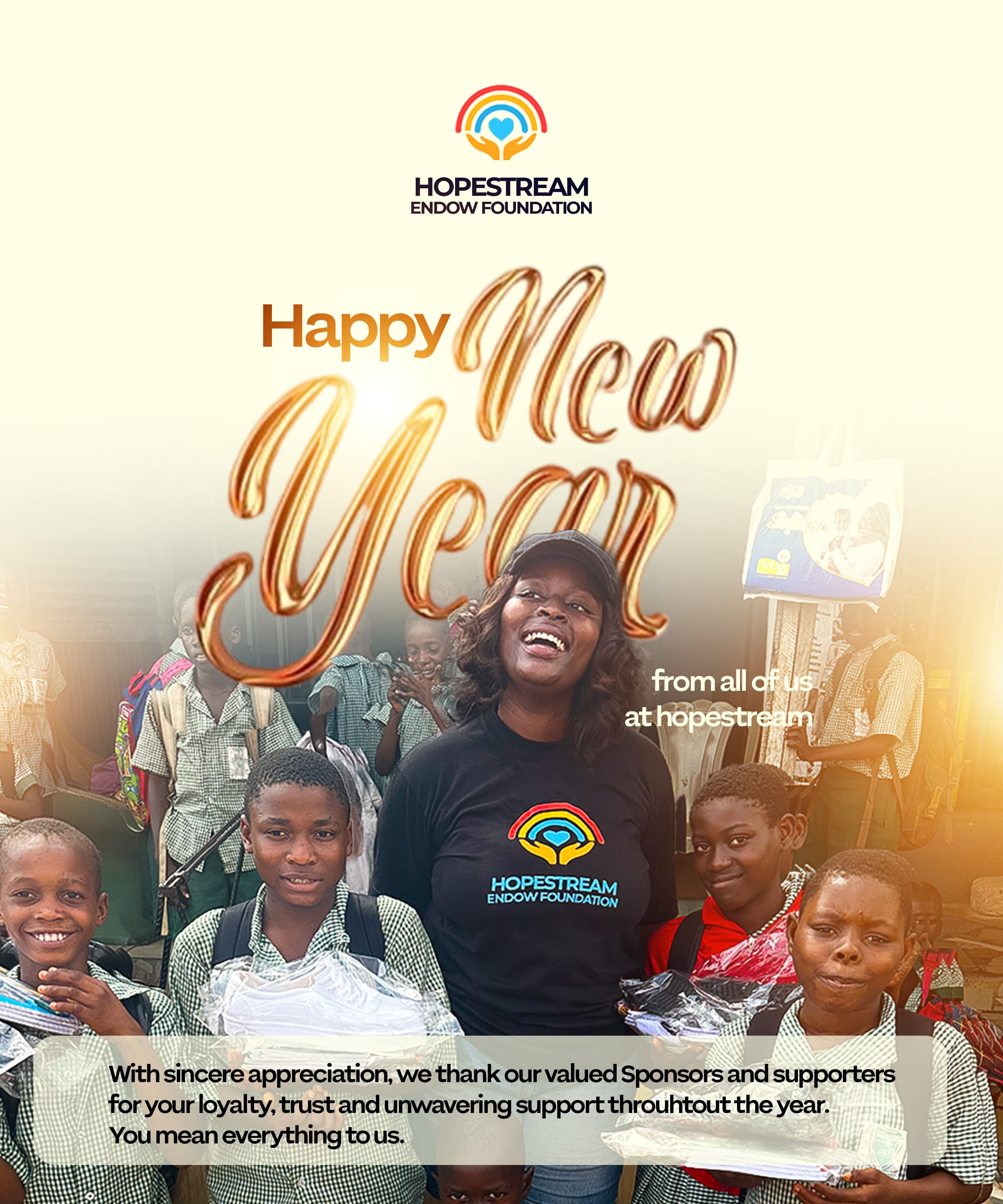 A HopeStream volunteer celebrating the New Year with schoolchildren