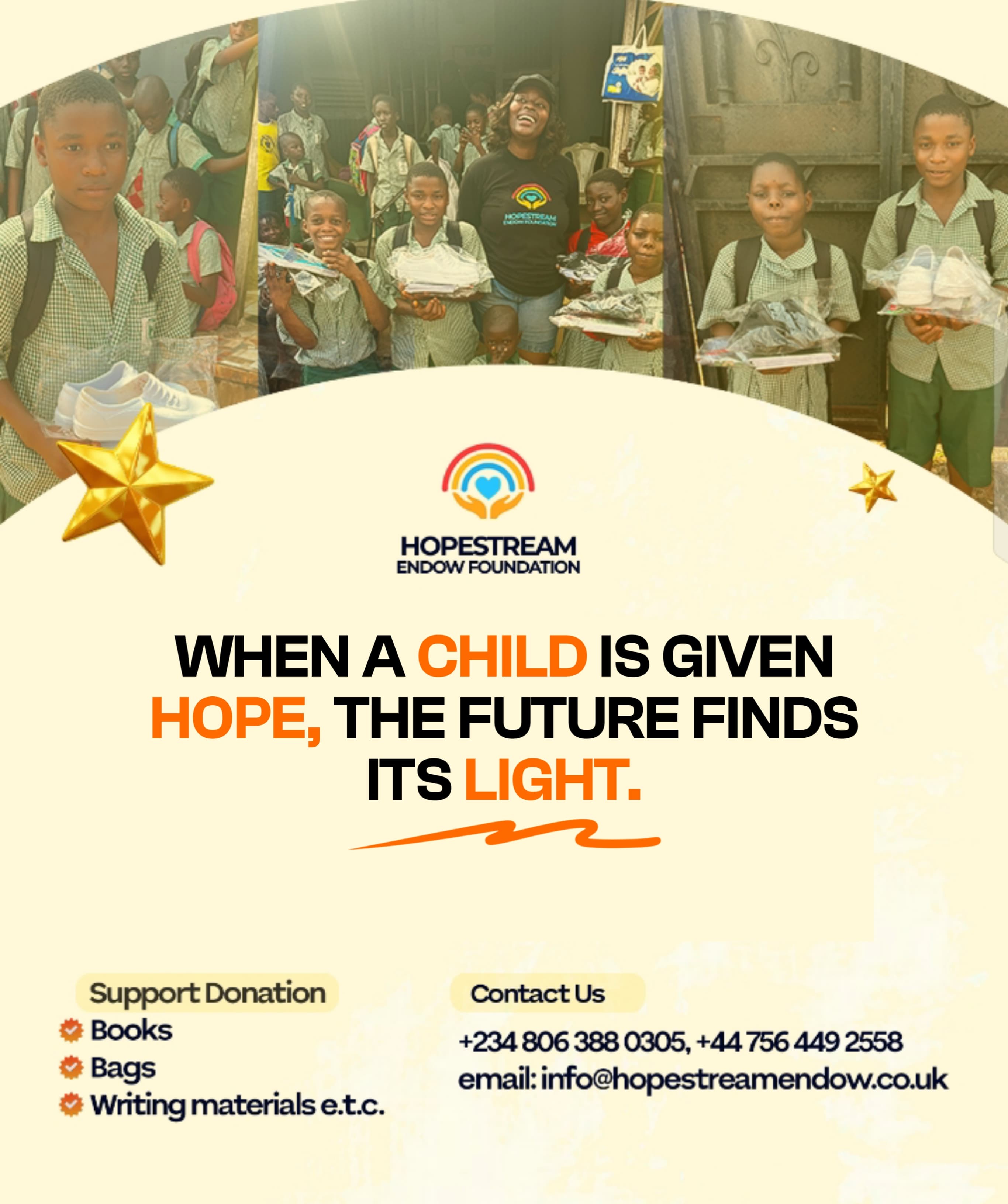 HopeStream Endow Foundation Christmas campaign graphic: 'When a child is given hope, the future finds its light'